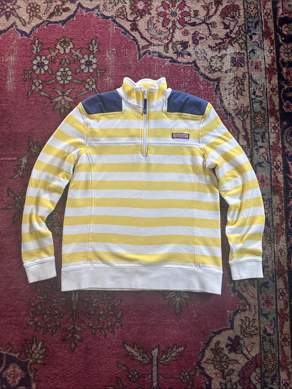 Striped Yellow & White Vineyard Vines Quarter-Zip Sweatshirt